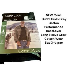 NEW Mens Cuddl Duds Performance BaseLayer Long Sleeve Crew  Black Cotton Wear XL